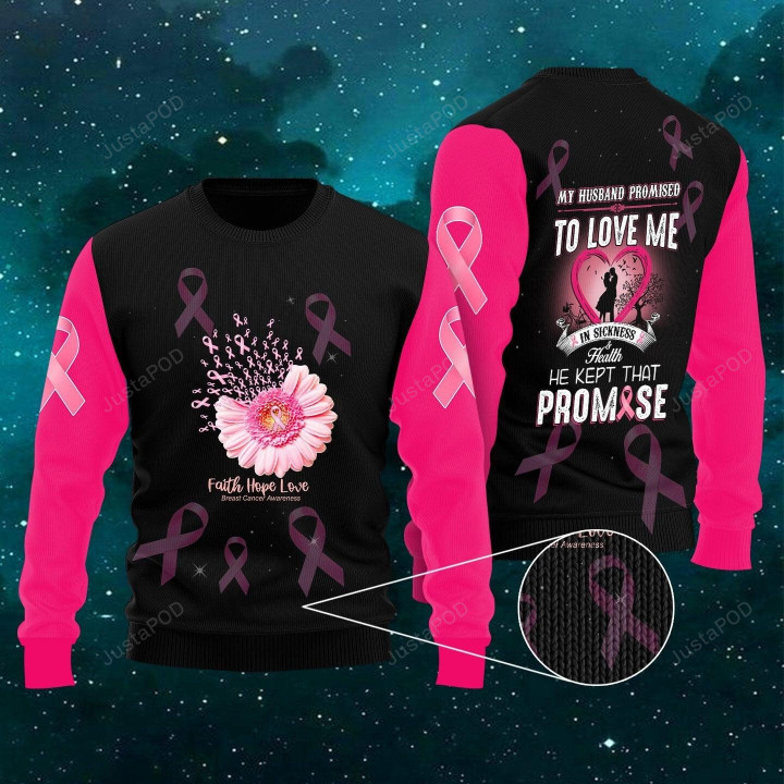 Breast Cancer Awareness Husband Love Ugly Christmas Sweater, Breast Cancer Awareness Husband Love 3D All Over Printed Sweater