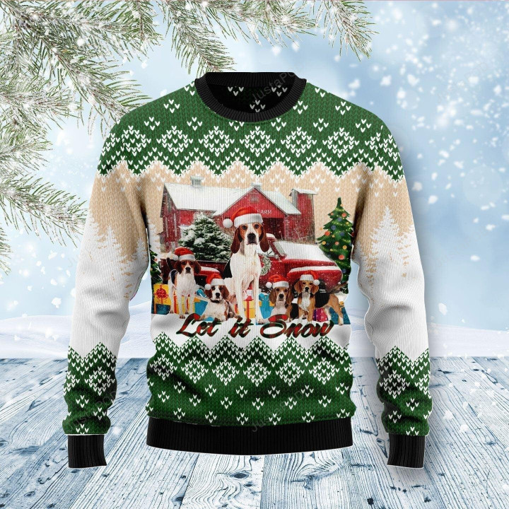 American Foxhound Let It Snow Ugly Christmas Sweater, American Foxhound Let It Snow 3D All Over Printed Sweater