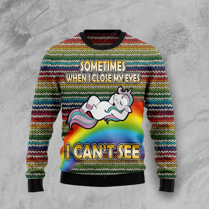 Funny Unicorn Sometimes When I Close My Eyes Ugly Christmas Sweater, Funny Unicorn 3D All Over Printed Sweater