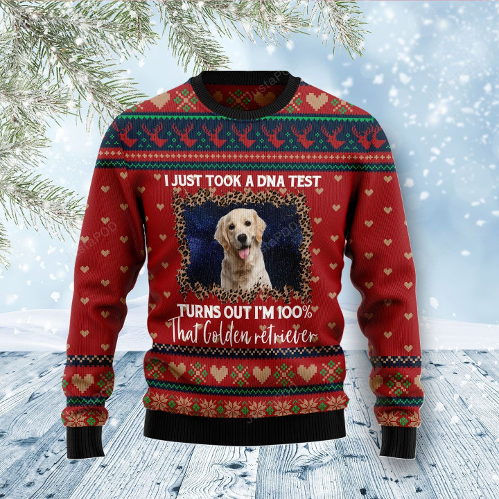 Golden Retriever DNA Ugly Christmas Sweater, Golden Retriever DNA 3D All Over Printed Sweater