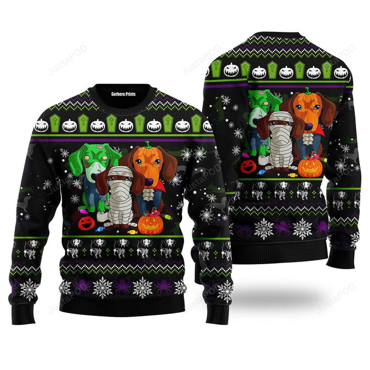 Scary Dachshund Zombie Ugly Christmas Sweater, Scary Dachshund Zombie 3D All Over Printed Sweater
