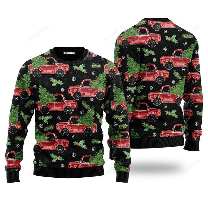 Red Truck And Pine Trees Pattern Ugly Christmas Sweater | For Men & Women | HS2107