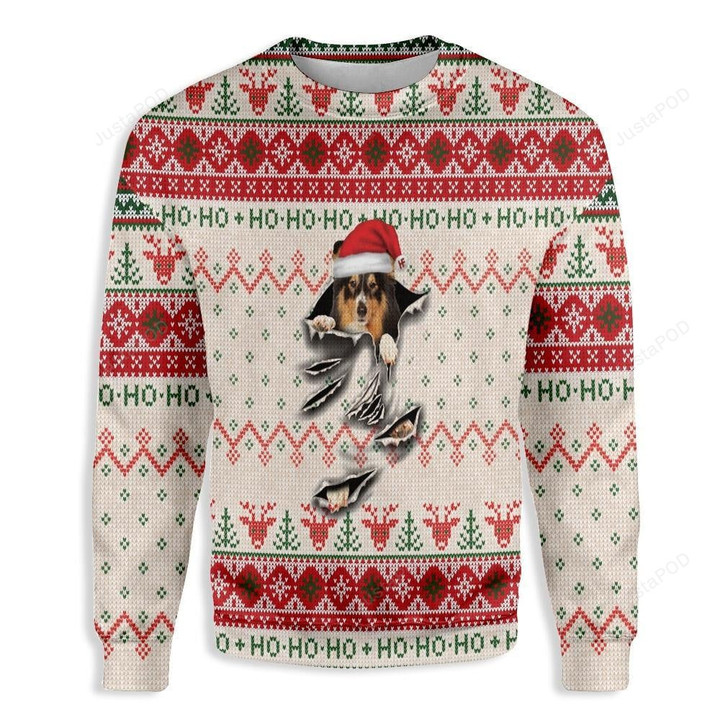 Shetland Sheepdog Scratch Ugly Christmas Sweater, Shetland Sheepdog Scratch 3D All Over Printed Sweater