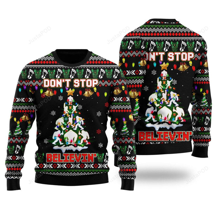 Bigfoot Xmas Dont Stop Believe In Ugly Christmas Sweater, Bigfoot Xmas Dont Stop Believe In 3D All Over Printed Sweater