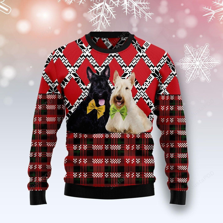 Scottish Terrier Black And White Ugly Christmas Sweater, Scottish Terrier Black And White 3D All Over Printed Sweater