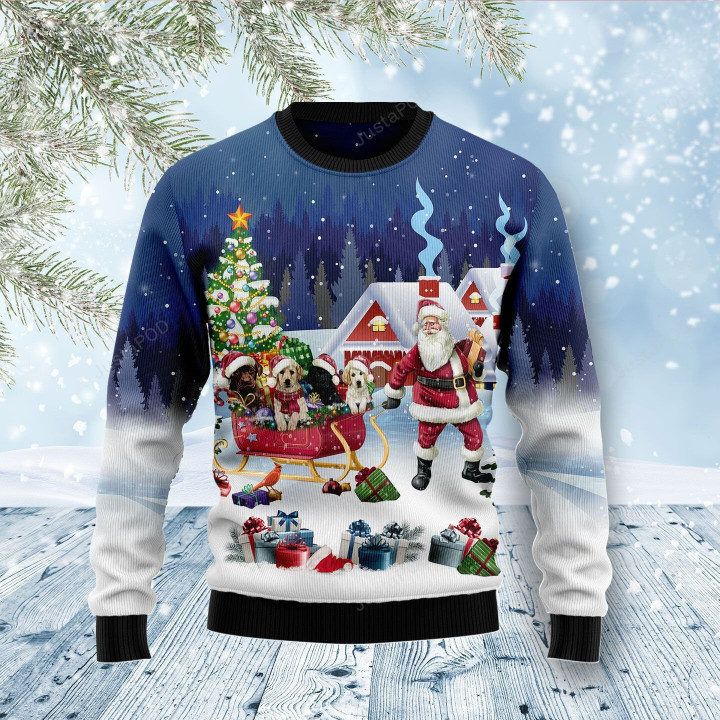 Labrador Retriever Santa Sled Ugly Christmas Sweater, Labrador Retriever Santa Sled 3D All Over Printed Sweater