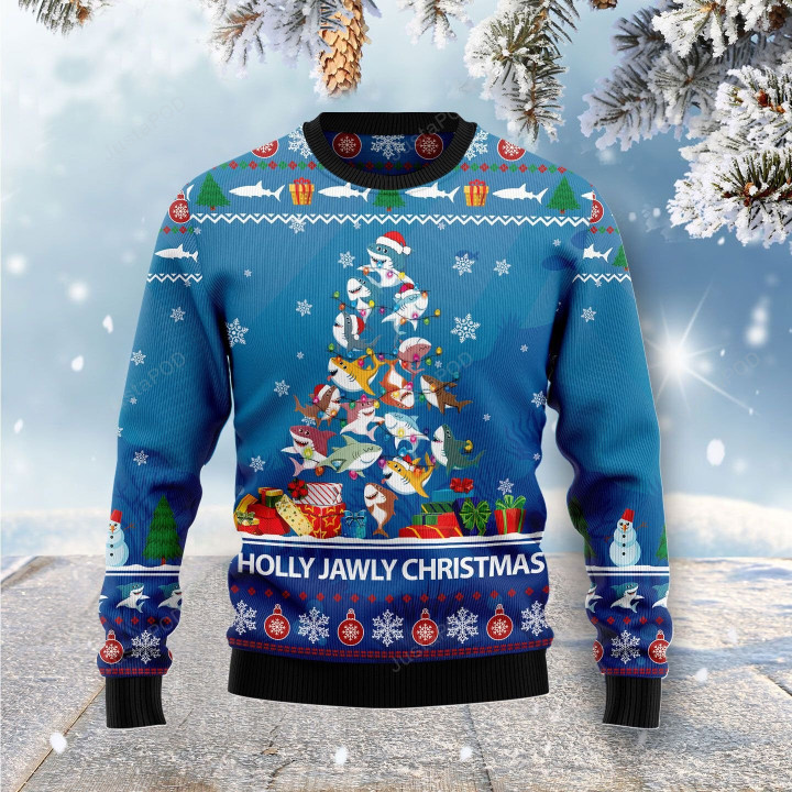 Shark Holly Jawly Ugly Christmas Sweater, Shark Holly Jawly 3D All Over Printed Sweater
