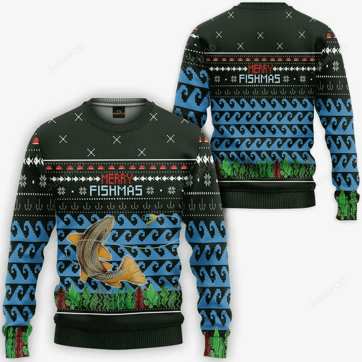 Merry Fishmas Ugly Christmas Sweater, Merry Fishmas 3D All Over Printed Sweater