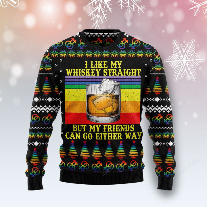 LGBT Whiskey Straight Ugly Christmas Sweater, LGBT Whiskey Straight 3D All Over Printed Sweater