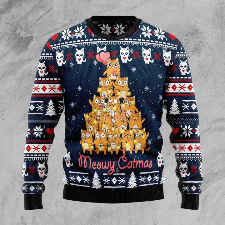 Meowy Catmas Ugly Christmas Sweater, Meowy Catmas 3D All Over Printed Sweater