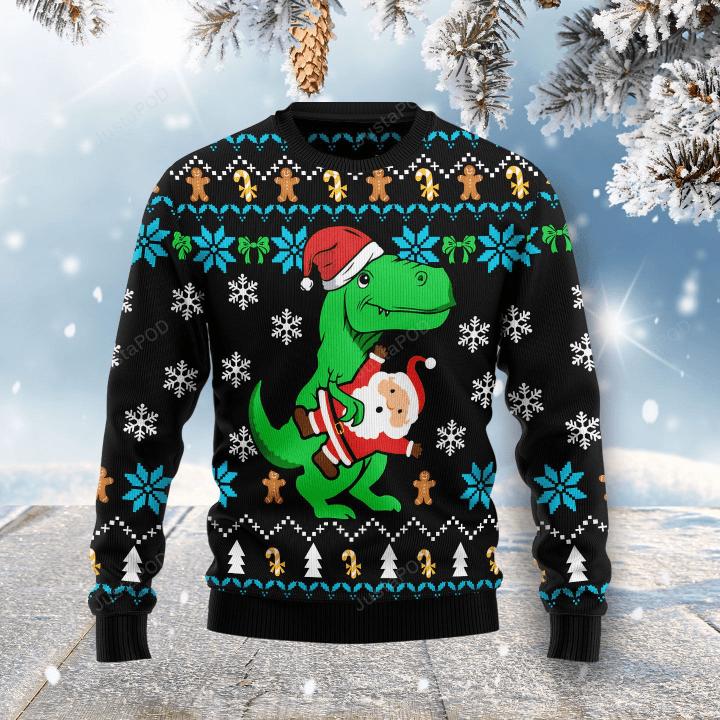 Dinosaur Ugly Christmas Sweater, Dinosaur 3D All Over Printed Sweater