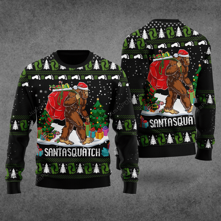 Bigfoot Santasquatch Ugly Christmas Sweater, Bigfoot Santasquatch 3D All Over Printed Sweater