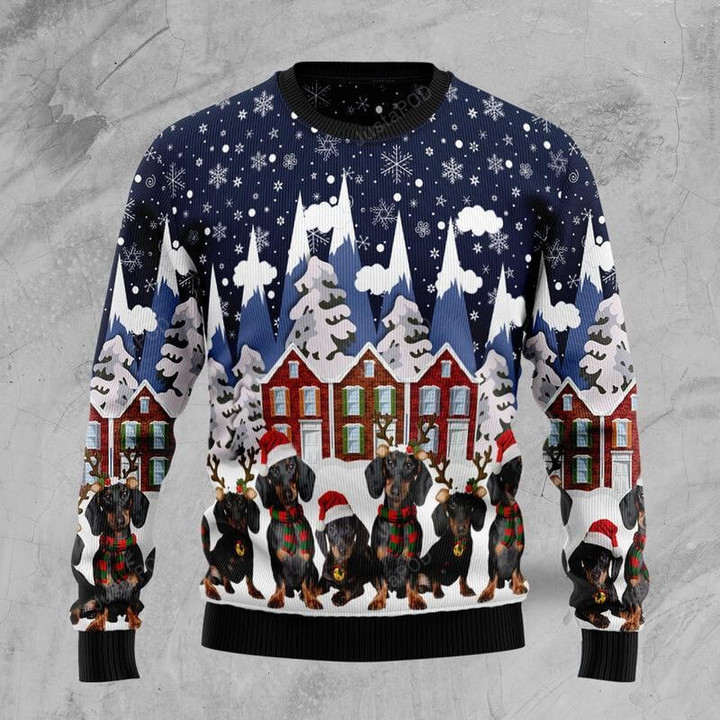 Dachshund Family Ugly Christmas Sweater, Dachshund Family 3D All Over Printed Sweater