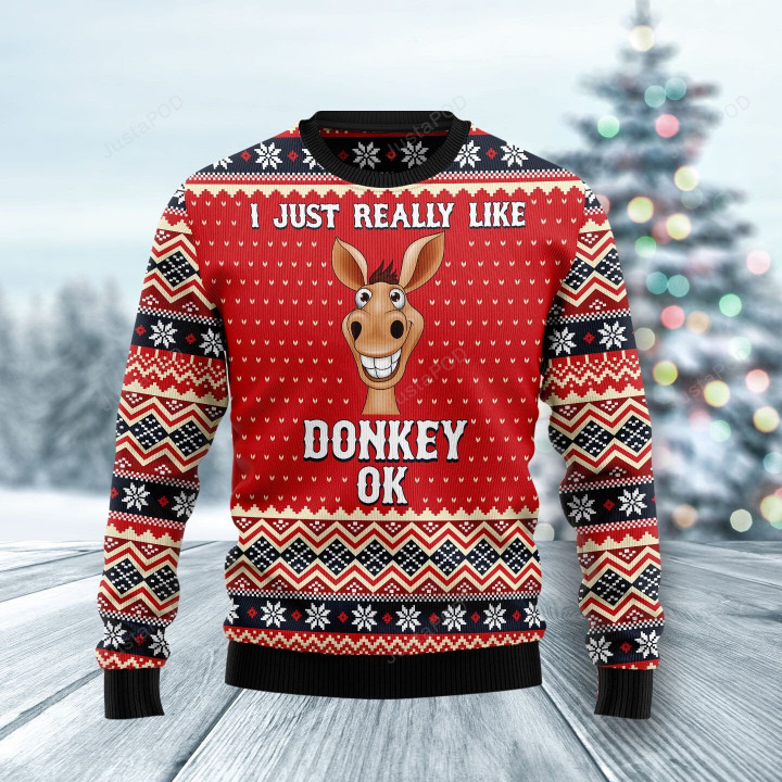 I Just Really Like Donkey Ugly Christmas Sweater, I Just Really Like Donkey 3D All Over Printed Sweater