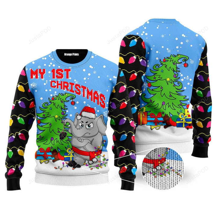 1st Ugly Christmas Of Elephant Ugly Christmas Sweater, 1st Ugly Christmas Of Elephant 3D All Over Printed Sweater