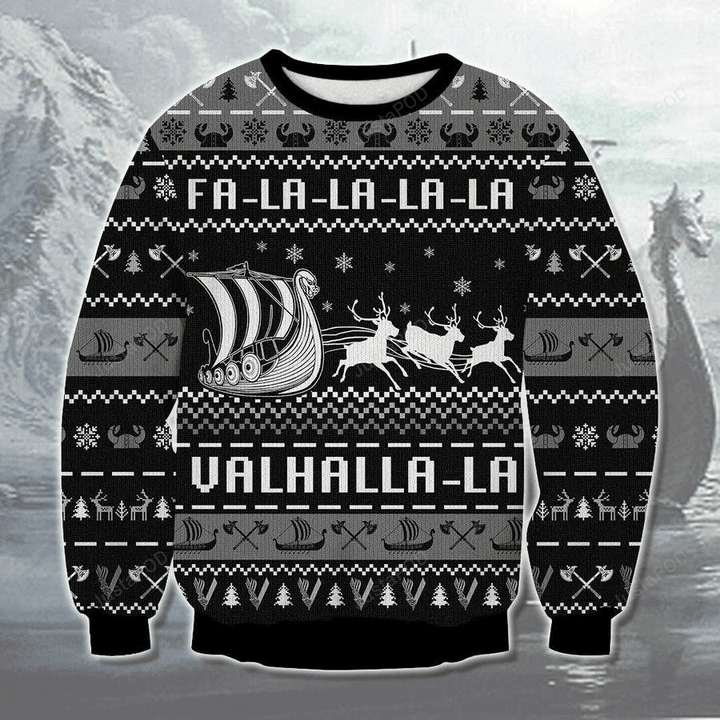 Valhalla Boat Ugly Christmas Sweater, Valhalla Boat 3D All Over Printed Sweater
