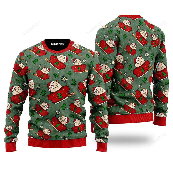 Scaredy Cat Light Up Xmas Pattern Ugly Christmas Sweater, Scaredy Cat Light Up Xmas Pattern 3D All Over Printed Sweater