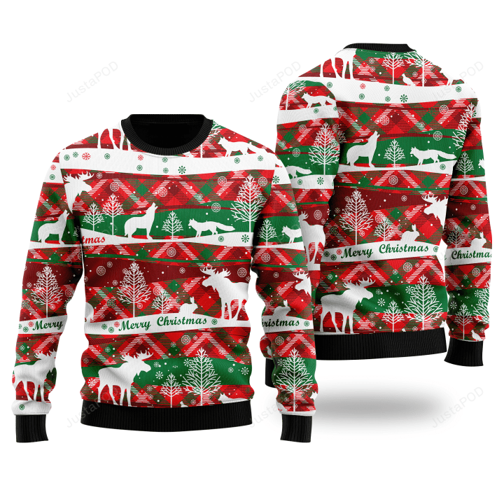 Howling Wolf In Snow Forest Pattern Ugly Christmas Sweater, Howling Wolf In Snow Forest Pattern 3D All Over Printed Sweater