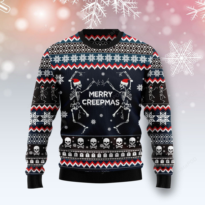 Skeleton Merry Creepmas Ugly Christmas Sweater, Skeleton Merry Creepmas 3D All Over Printed Sweater