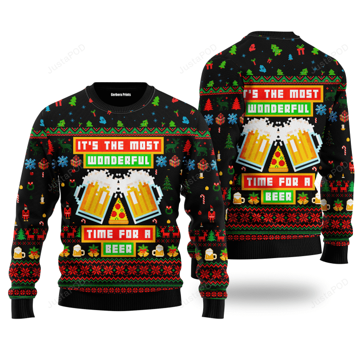 Time For A Beer Funny Christmas Ugly Christmas Sweater, Time For A Beer Funny Christmas 3D All Over Printed Sweater
