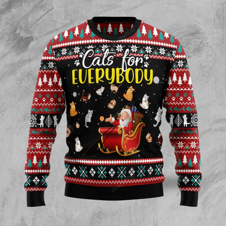 Cats For Everybody Merry Christmas Ugly Christmas Sweater, Cats For Everybody Merry Christmas 3D All Over Printed Sweater