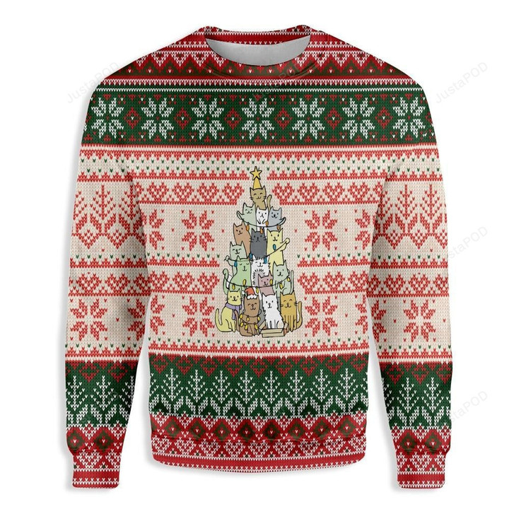 Christmas Tree Made By Cats Ugly Christmas Sweater, Christmas Tree Made By Cats 3D All Over Printed Sweater