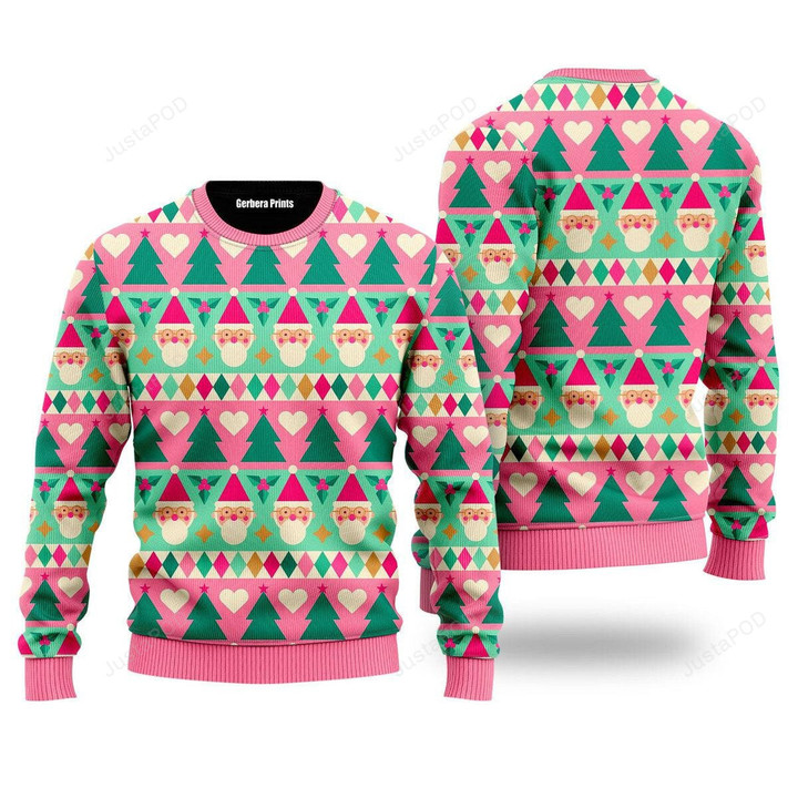 Cute Santa Christmas Geometric Elements Pattern Ugly Christmas Sweater, Cute Santa Christmas Geometric Elements Pattern 3D All Over Printed Sweater