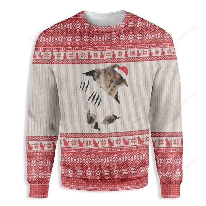 Cat Scratch Ugly Christmas Sweater, Cat Scratch 3D All Over Printed Sweater