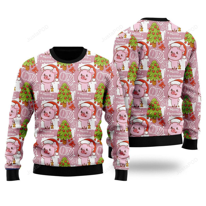 Lovely Pig On Pink Ugly Christmas Sweater, Lovely Pig On Pink 3D All Over Printed Sweater