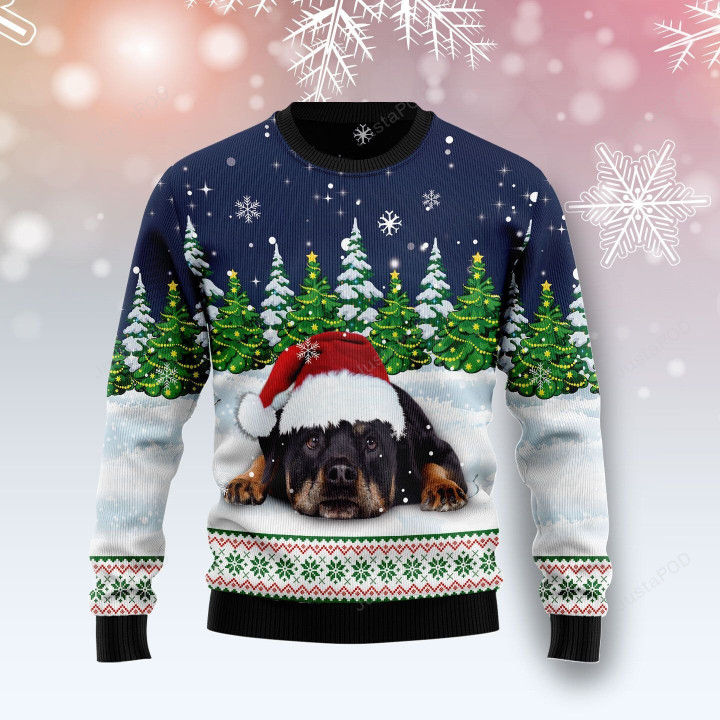 Dreaming Rottweiler Under Snow Ugly Christmas Sweater, Dreaming Rottweiler Under Snow 3D All Over Printed Sweater