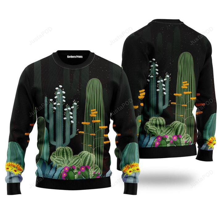 Cactus Garden At Night Green Ugly Christmas Sweater, Cactus Garden At Night Green 3D All Over Printed Sweater