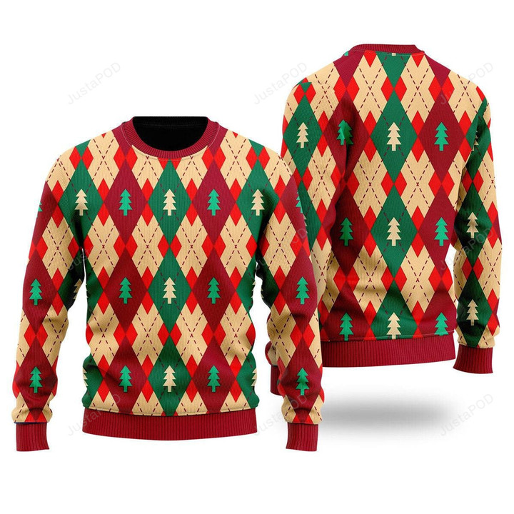 Christmas Tree Love Winter Argyle Ugly Christmas Sweater, Christmas Tree Love Winter Argyle 3D All Over Printed Sweater