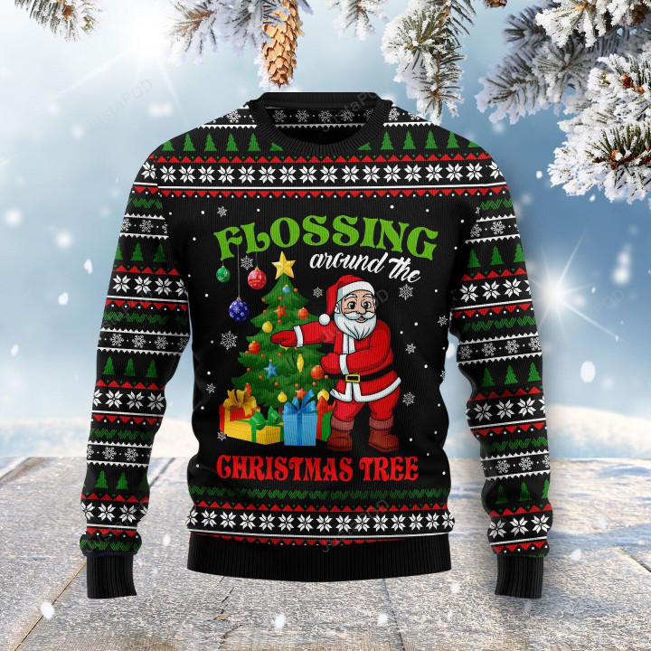 Flossing Around The Christmas Tree Ugly Christmas Sweater, Flossing Around The Christmas Tree 3D All Over Printed Sweater