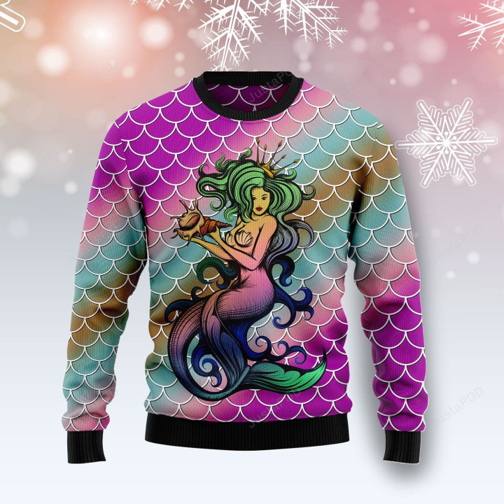 Mermaid Light Ugly Christmas Sweater, Mermaid Light 3D All Over Printed Sweater