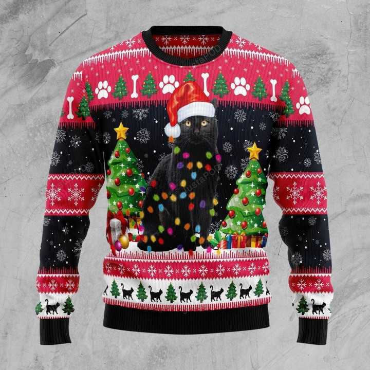 Black Cat Light Ugly Christmas Sweater, Black Cat Light 3D All Over Printed Sweater