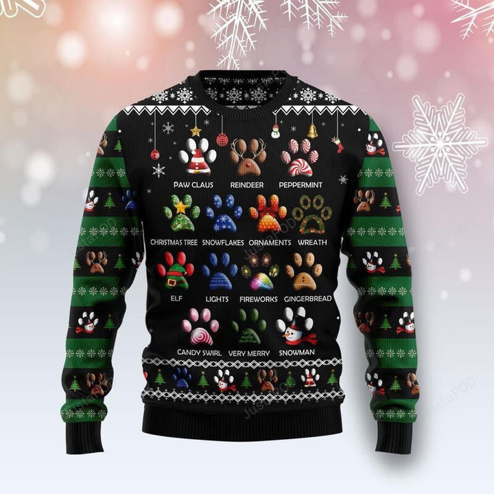 Dog Pawprint Ugly Christmas Sweater, Dog Pawprint 3D All Over Printed Sweater