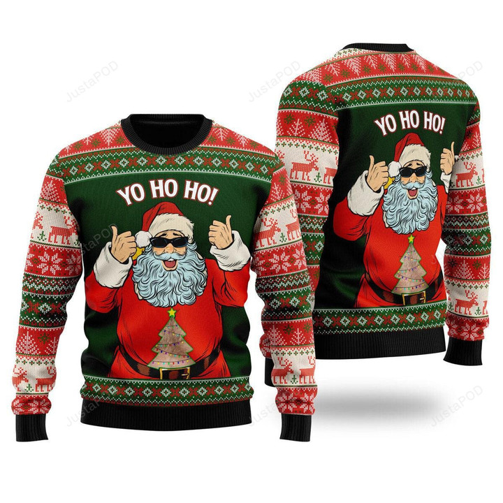 Yo Ho Ho Santa Sunglasses Funny Ugly Christmas Sweater, Yo Ho Ho Santa Sunglasses Funny 3D All Over Printed Sweater