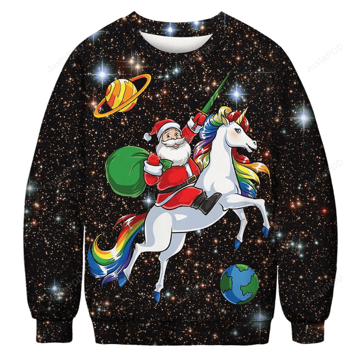 Christmas Santa Riding Unicorn Ugly Christmas Sweater, Christmas Santa Riding Unicorn 3D All Over Printed Sweater