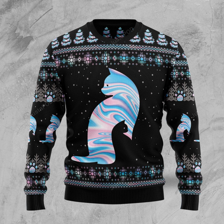Cat Hologram Ugly Christmas Sweater, Cat Hologram 3D All Over Printed Sweater