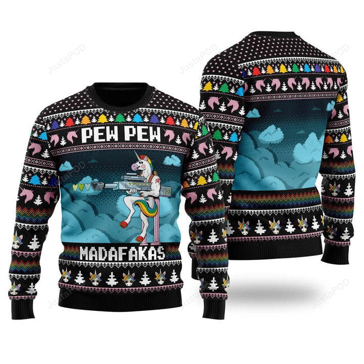 Unicorn Pew Pew Ugly Christmas Sweater, Unicorn Pew Pew 3D All Over Printed Sweater