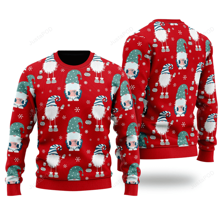 Funny Gnome And Snowflakes Red Pattern Ugly Christmas Sweater, Funny Gnome And Snowflakes Red Pattern 3D All Over Printed Sweater