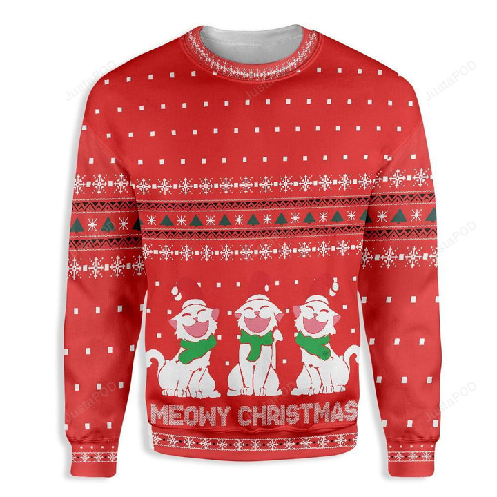 Cat Meowy Christmas Ugly Christmas Sweater, Cat Meowy Christmas 3D All Over Printed Sweater