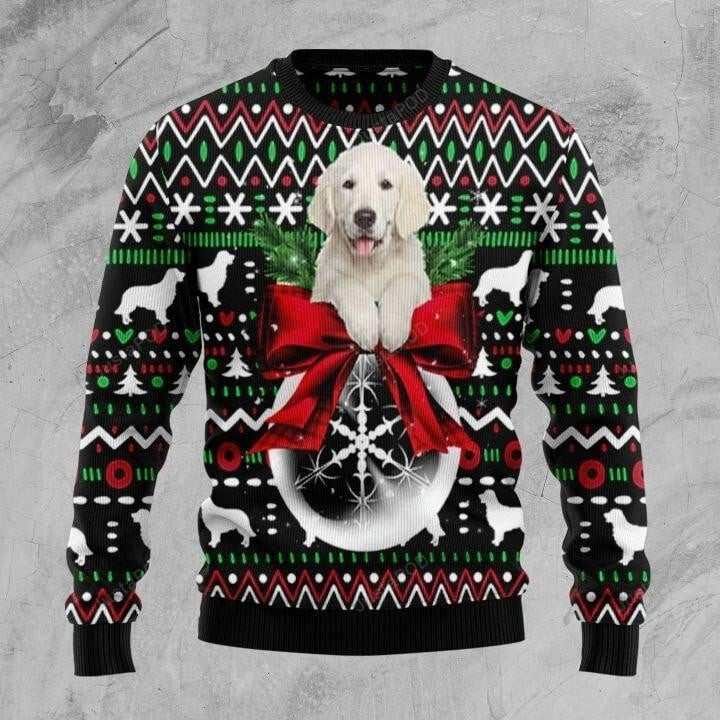 Golden Retriever Dog Xmas Ball Ugly Christmas Sweater, Golden Retriever Dog Xmas Ball 3D All Over Printed Sweater