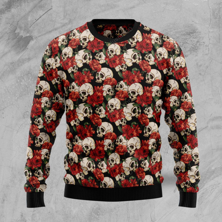 Floral Skull Ugly Christmas Sweater, Floral Skull 3D All Over Printed Sweater