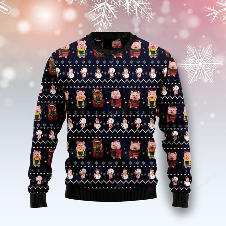 Pigs Cute Ugly Christmas Sweater, Pigs Cute 3D All Over Printed Sweater