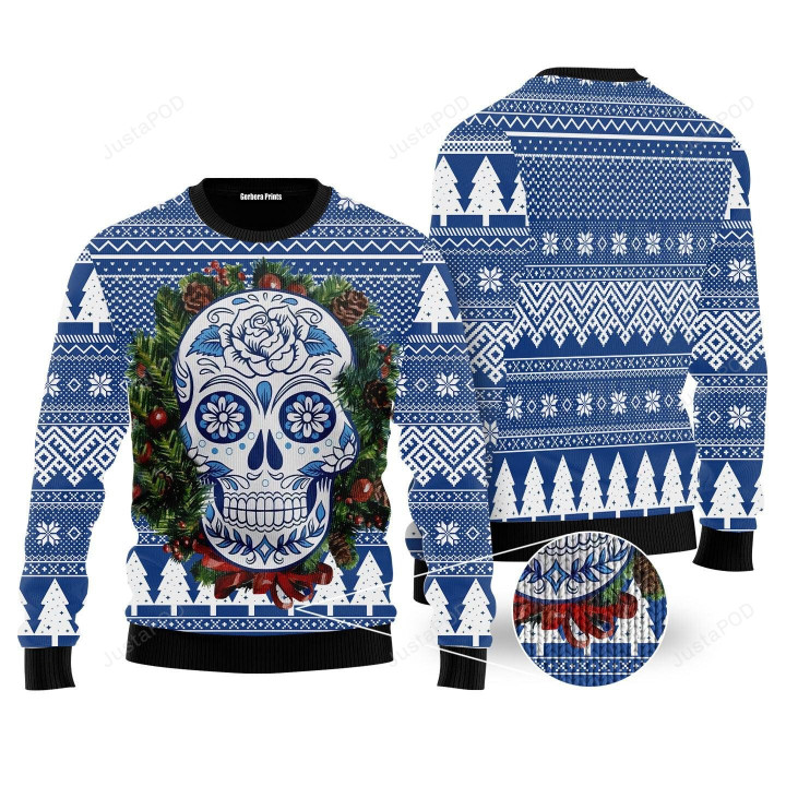Awesome Sugar Skull Ugly Christmas Sweater, Awesome Sugar Skull 3D All Over Printed Sweater