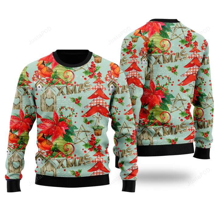 Red Cardinal Bird Loves Winter Pattern Ugly Christmas Sweater, Red Cardinal Bird Loves Winter Pattern 3D All Over Printed Sweater