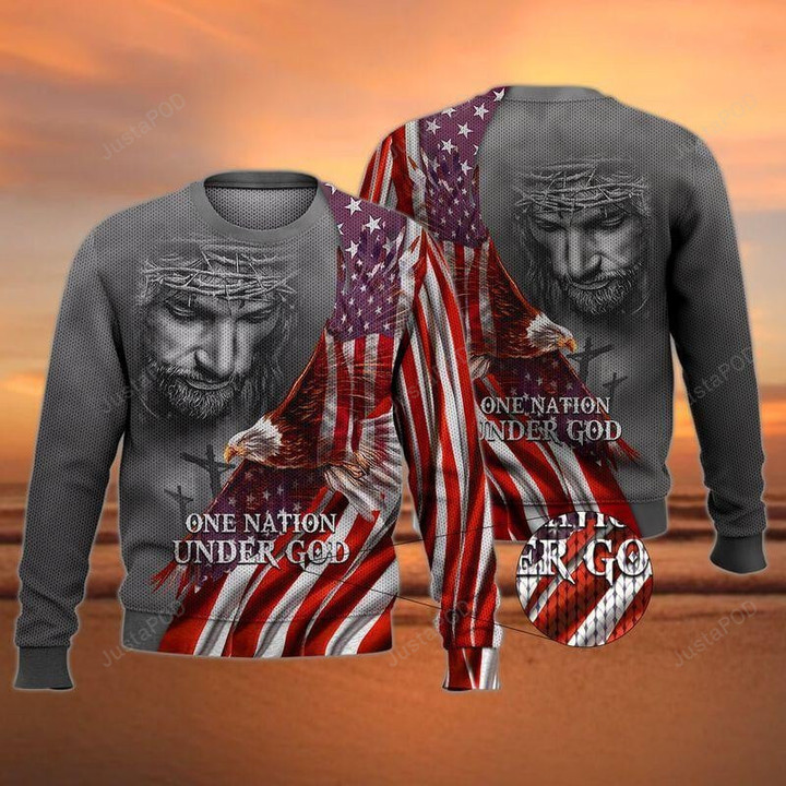 One Nation Under God Ugly Christmas Sweater, One Nation Under God 3D All Over Printed Sweater