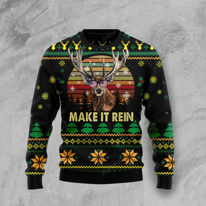 Deer Make It Rein Ugly Christmas Sweater, Deer Make It Rein 3D All Over Printed Sweater