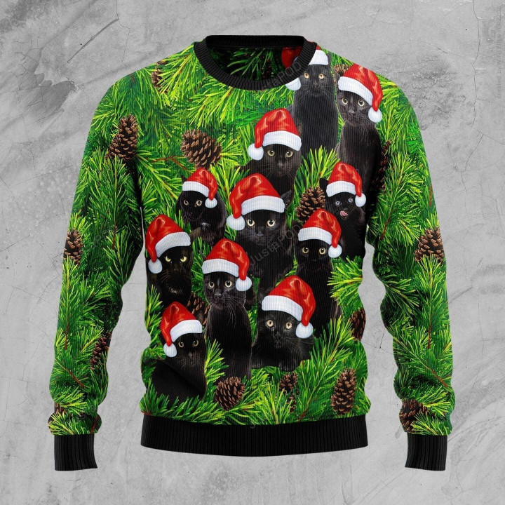 Black Cat Christmas Tree Ugly Christmas Sweater, Black Cat Christmas Tree 3D All Over Printed Sweater